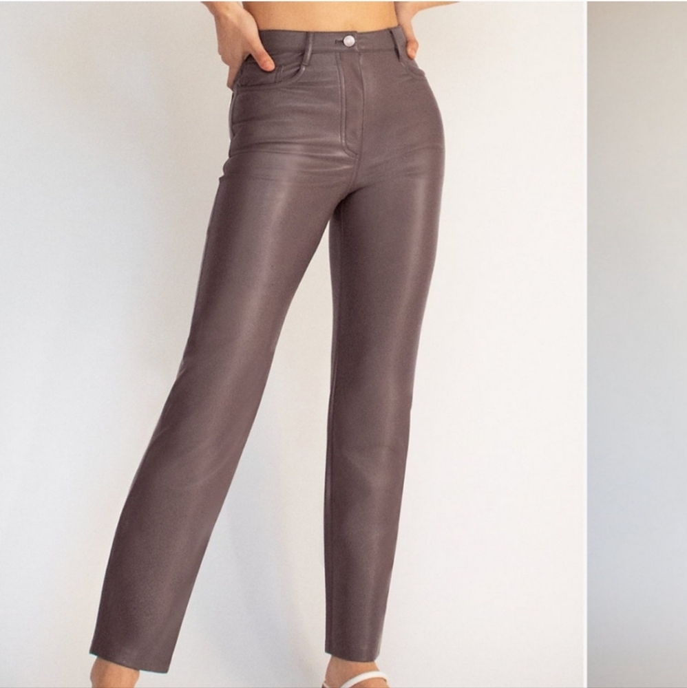 Aritzia Wilfred Melina Vegan Leather Pants Short Sparrow Taupe Short  27L / W12